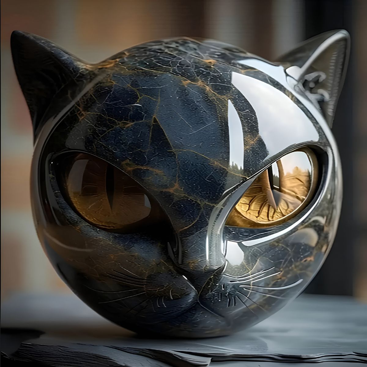 Noiraude Black Cat Stone Sculpture