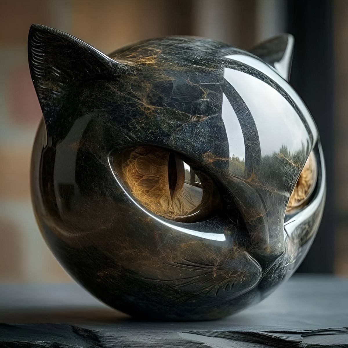 Noiraude Black Cat Stone Sculpture