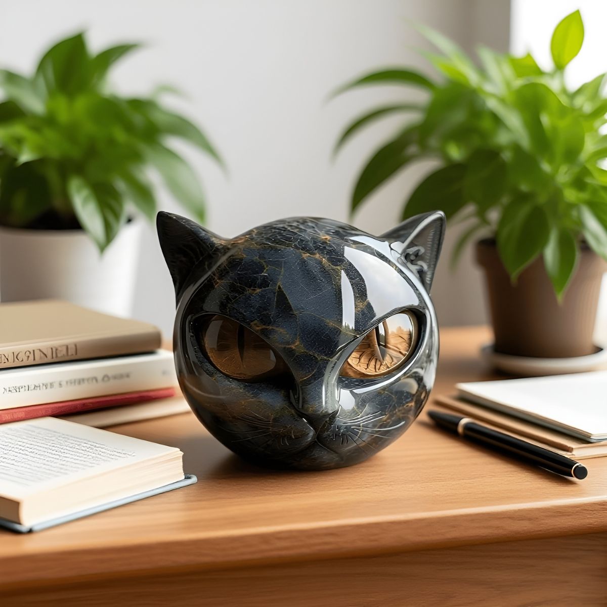 Noiraude Black Cat Stone Sculpture