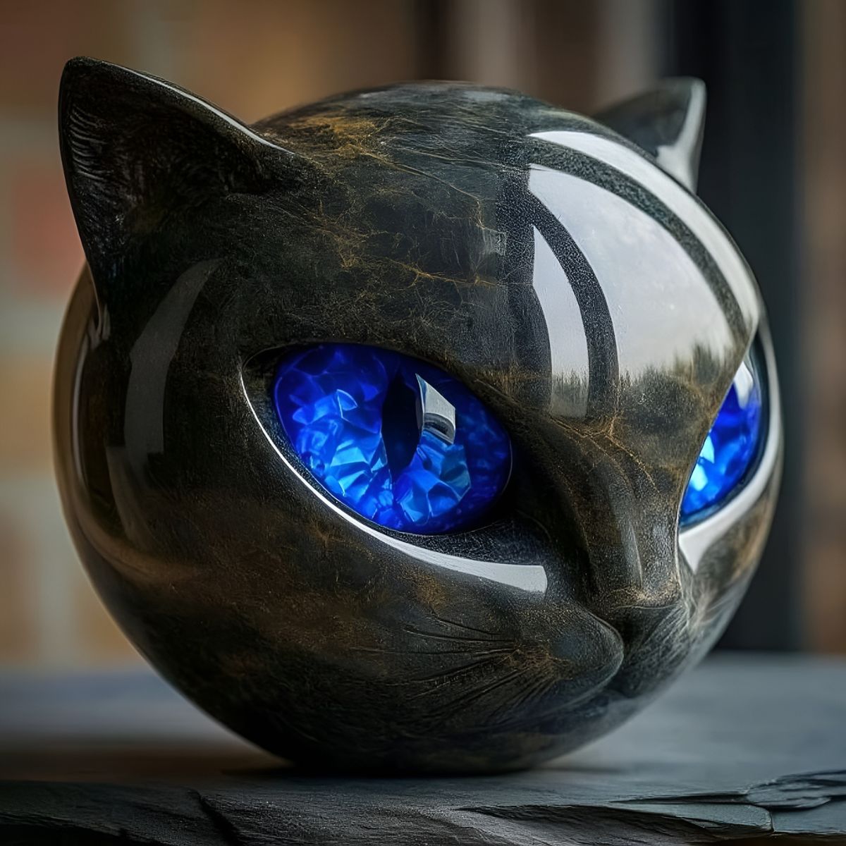 Noiraude Black Cat Stone Sculpture